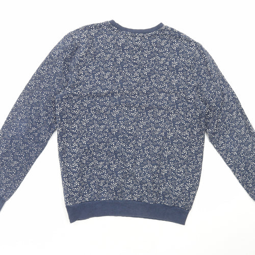 New Look Mens Blue Floral Cotton Pullover Sweatshirt Size S