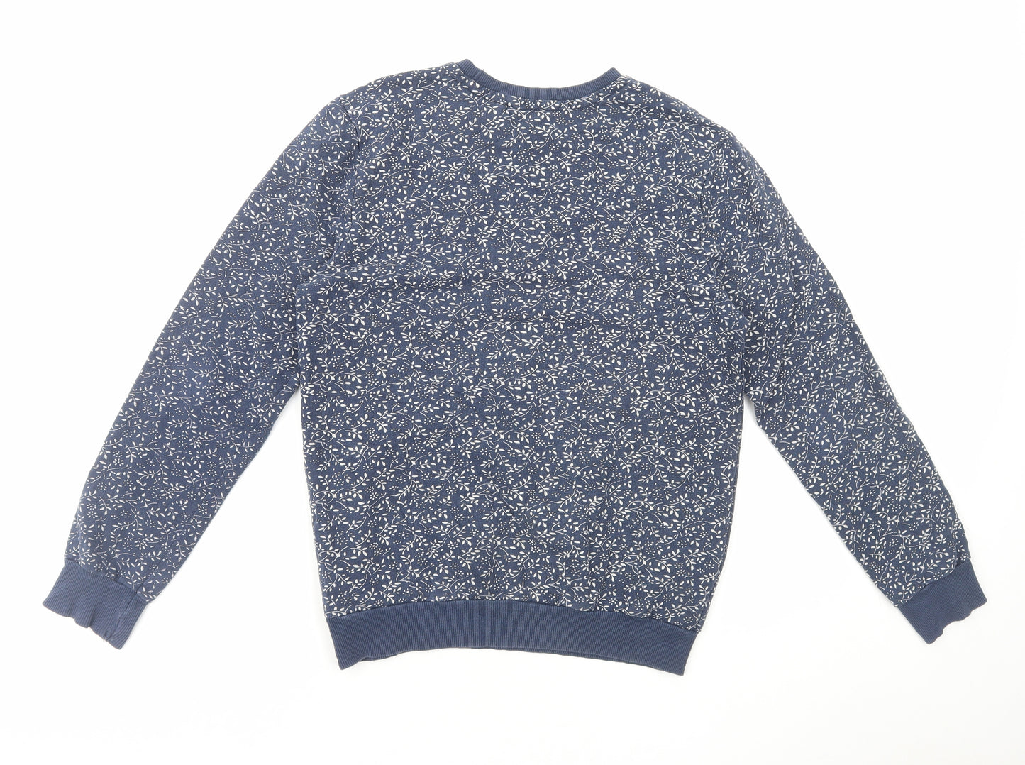 New Look Mens Blue Floral Cotton Pullover Sweatshirt Size S