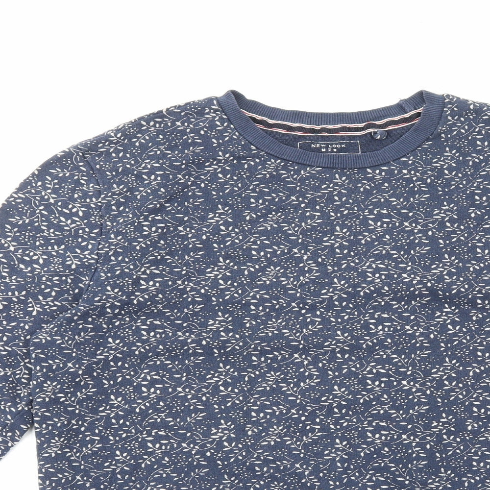 New Look Mens Blue Floral Cotton Pullover Sweatshirt Size S