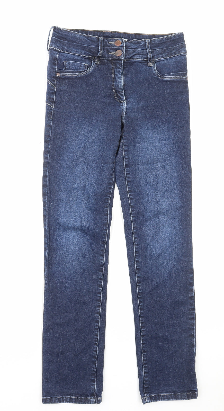 Marks and Spencer Womens Blue Cotton Straight Jeans Size 10 L28 in Regular Zip