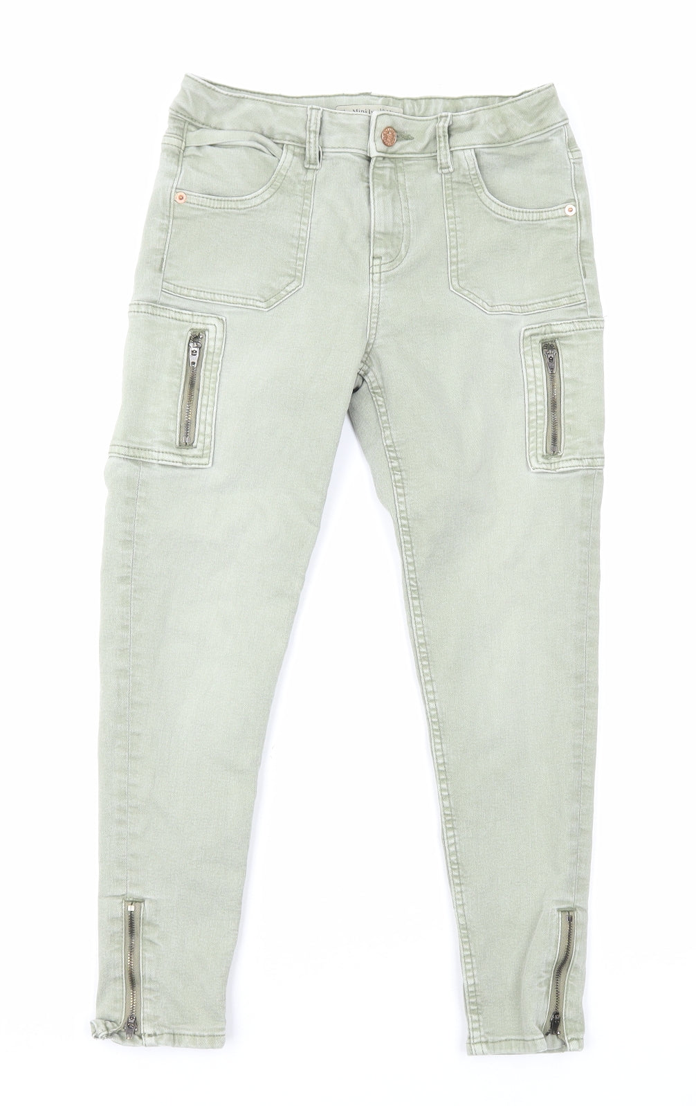 Marks and Spencer Girls Green Cotton Skinny Jeans Size 10-11 Years L24 in Regular Zip