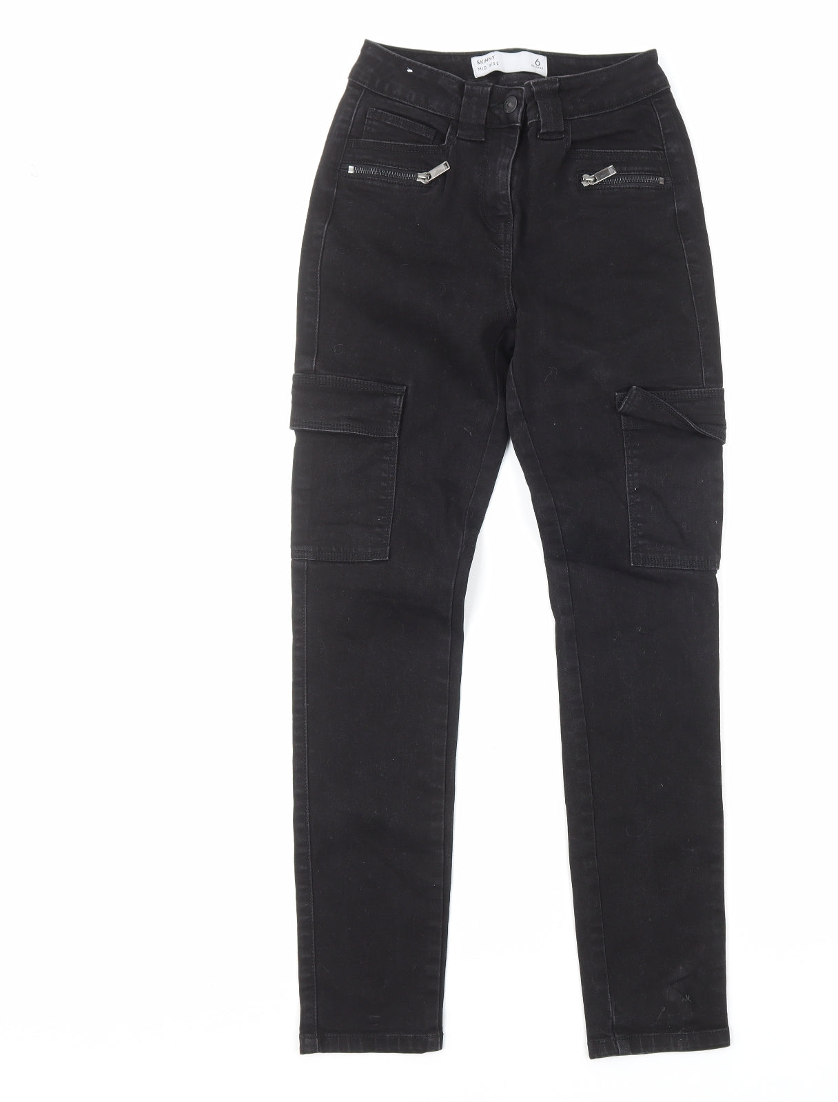 Marks and Spencer Womens Black Cotton Straight Jeans Size 6 L27 in Regular Zip