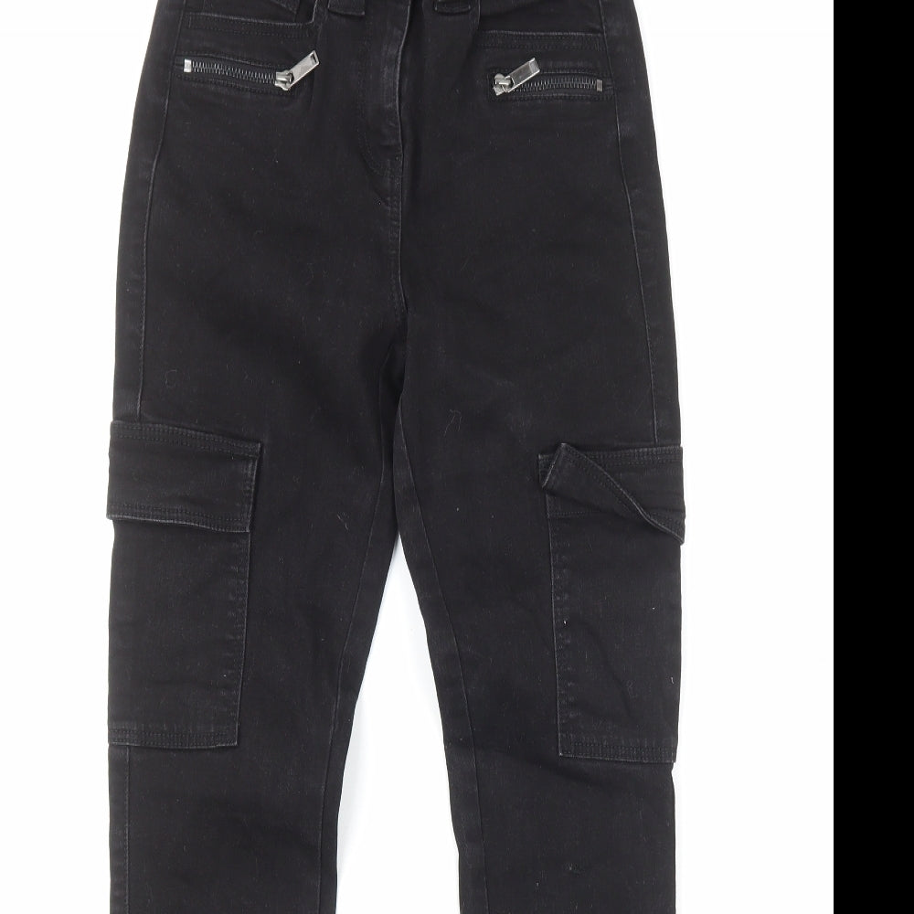Marks and Spencer Womens Black Cotton Straight Jeans Size 6 L27 in Regular Zip