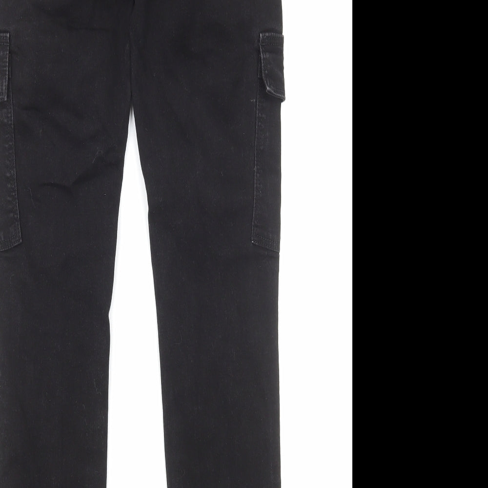 Marks and Spencer Womens Black Cotton Straight Jeans Size 6 L27 in Regular Zip