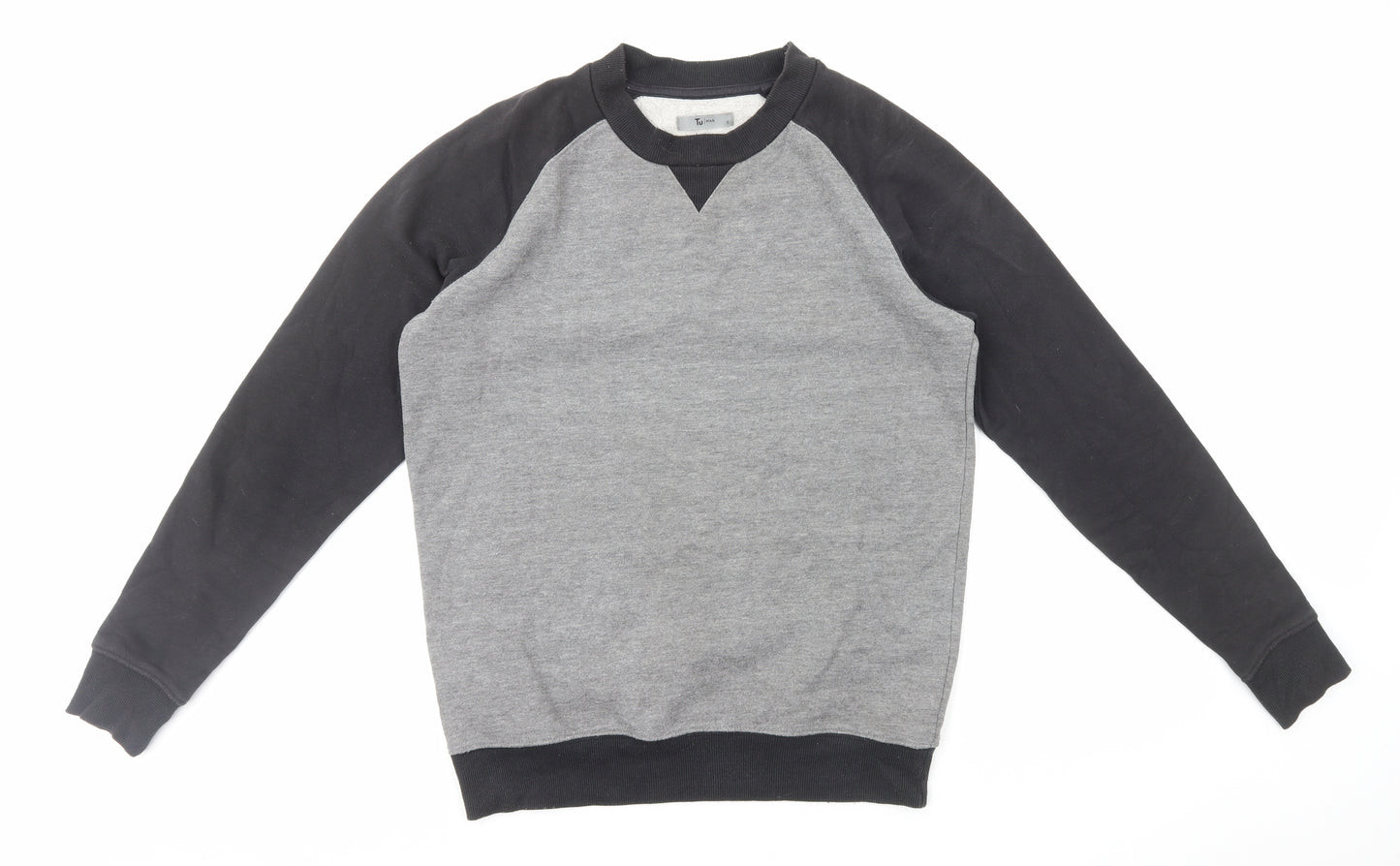 TU Mens Grey Cotton Pullover Sweatshirt Size S - Colourblock