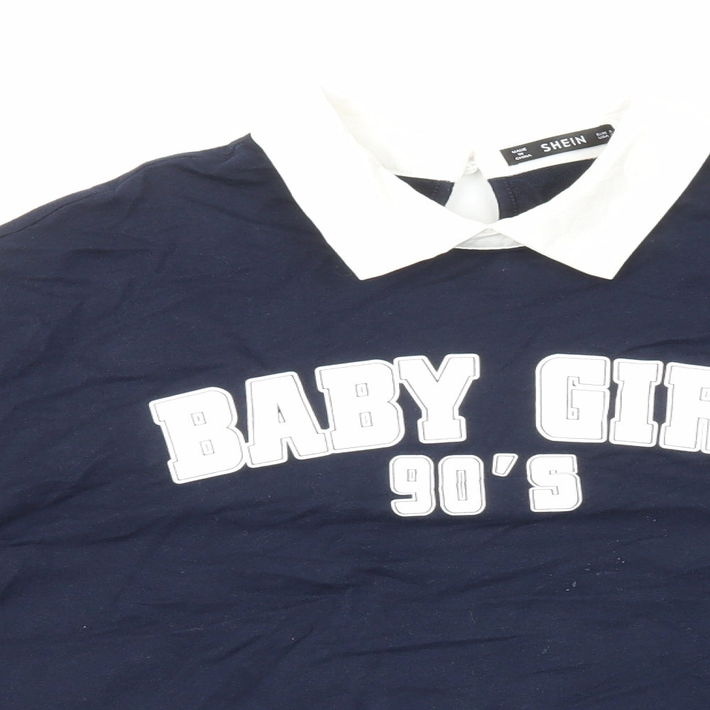 SheIn Womens Blue Polyester Basic T-Shirt Size S Collared - Baby Girl 90's