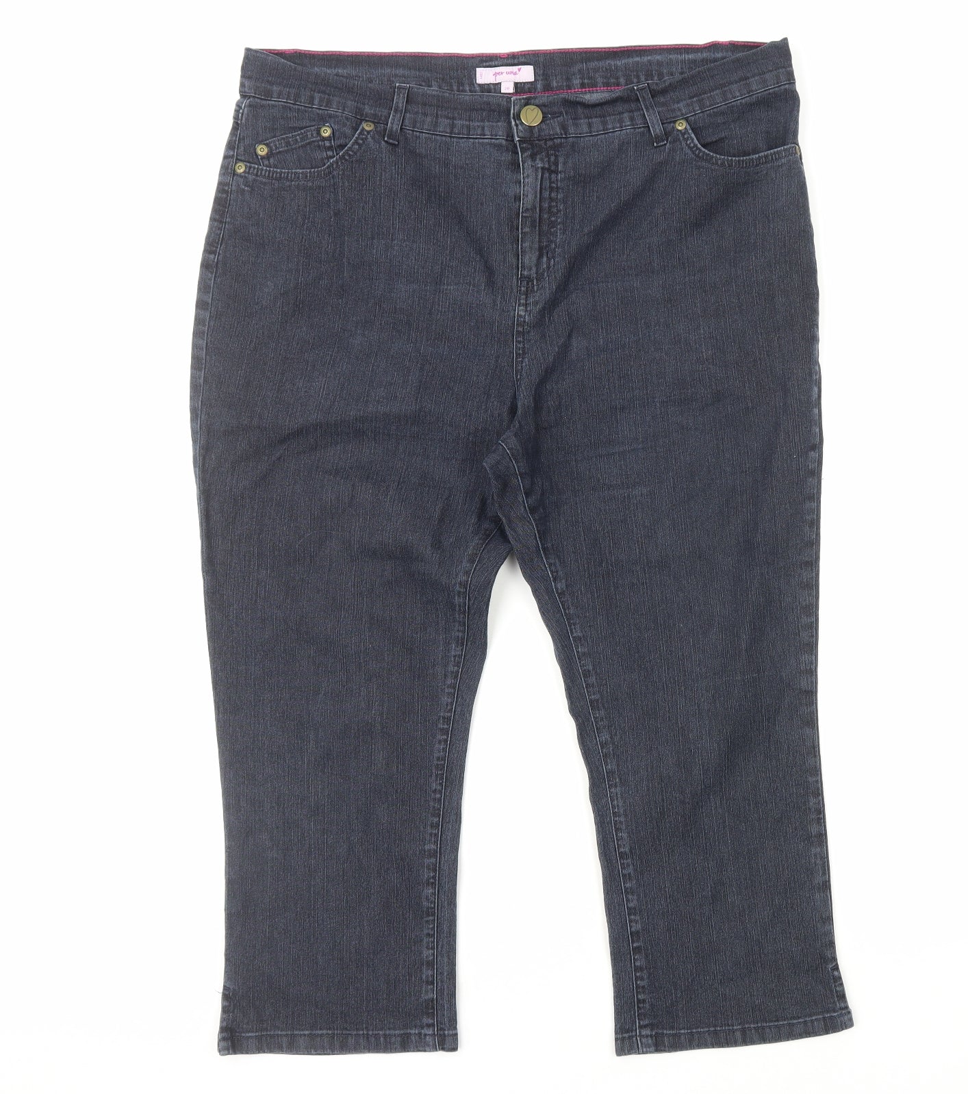 Per Una Womens Black Cotton Cropped Jeans Size 20 L23 in Regular Zip