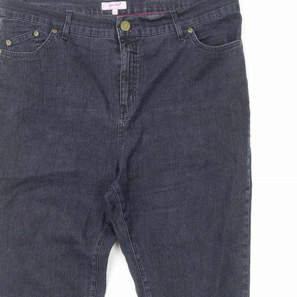 Per Una Womens Black Cotton Cropped Jeans Size 20 L23 in Regular Zip