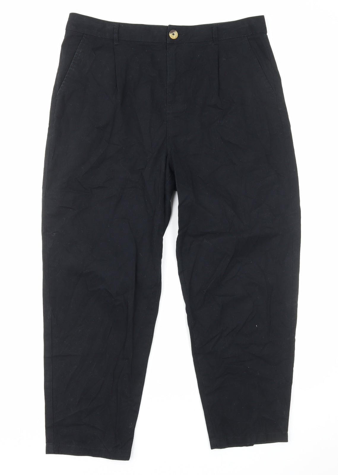 M&Co Womens Black Cotton Chino Trousers Size 14 L25 in Regular Zip