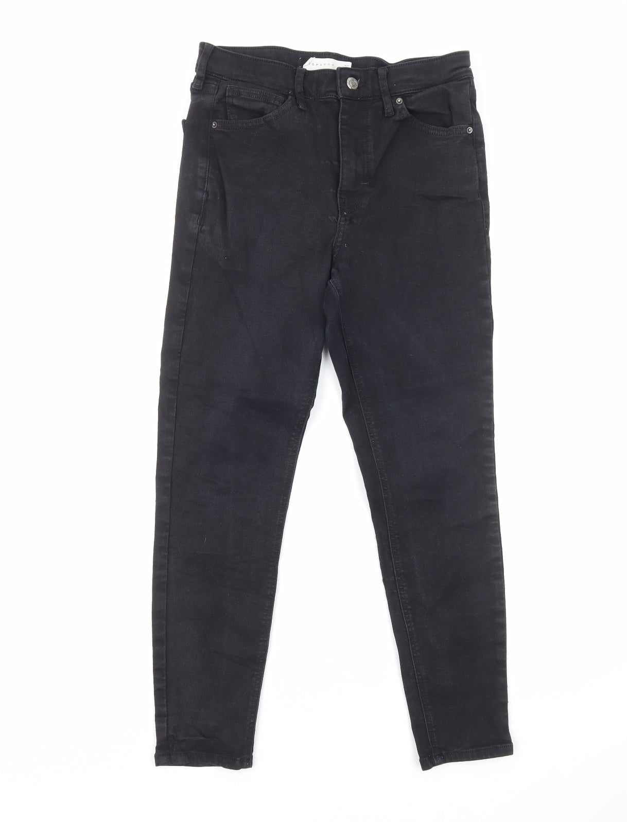 Topshop Womens Black Cotton Skinny Jeans Size 10 L26 in Regular Zip