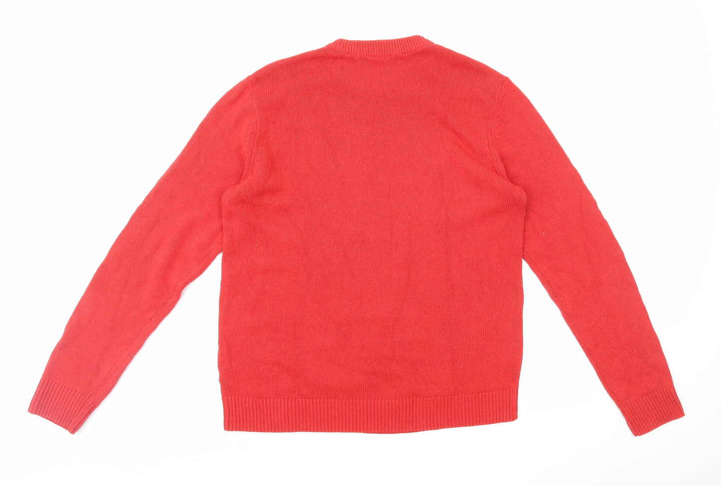 Primark Mens Red Round Neck Cotton Pullover Jumper Size L - Reindeer Christmas