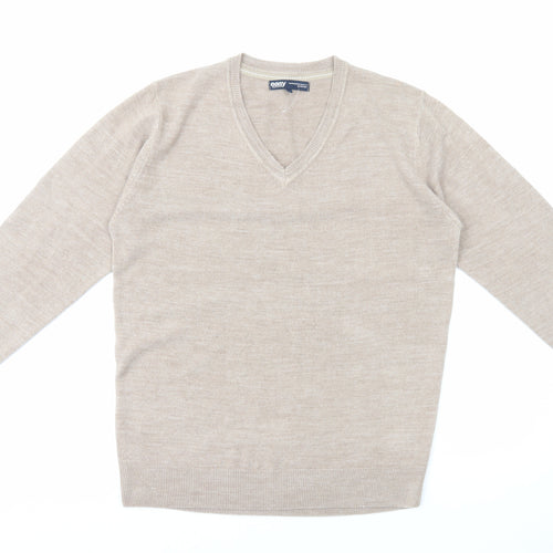 Easy Mens Beige V-Neck Acetate Pullover Jumper Size M