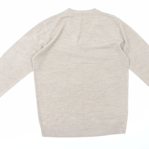 Easy Mens Beige V-Neck Acetate Pullover Jumper Size M