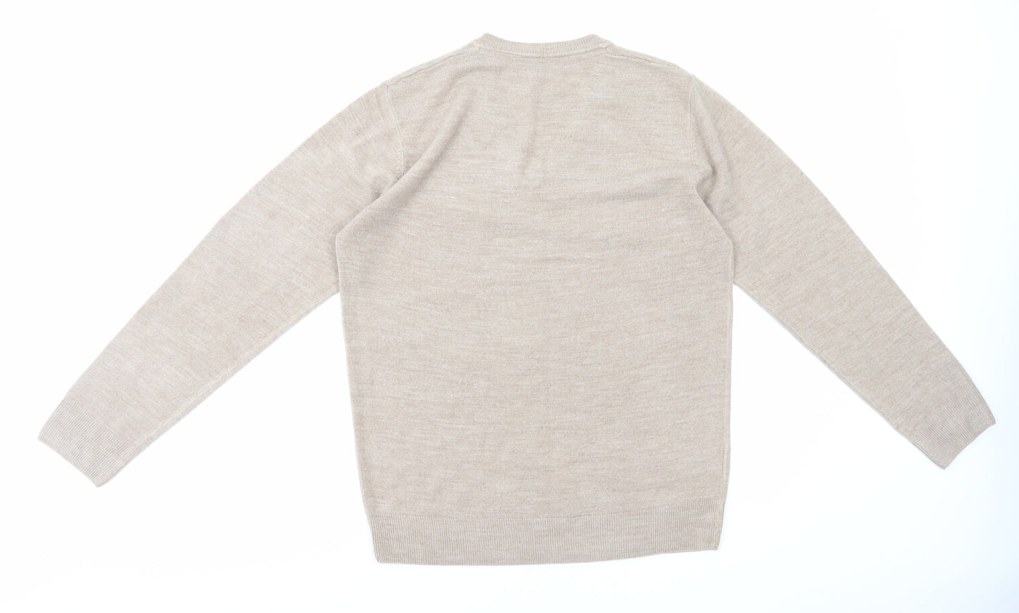 Easy Mens Beige V-Neck Acetate Pullover Jumper Size M