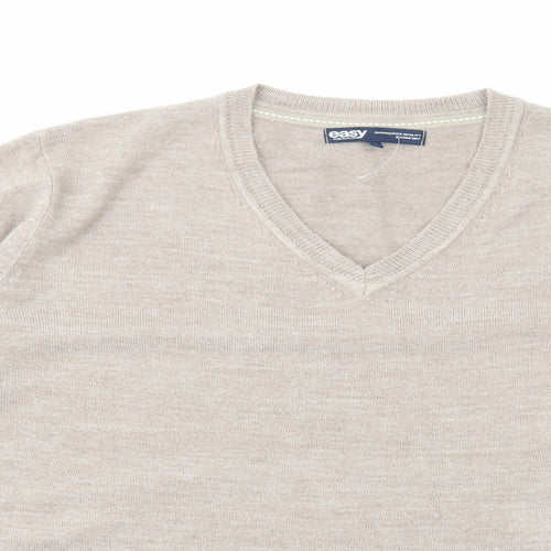 Easy Mens Beige V-Neck Acetate Pullover Jumper Size M