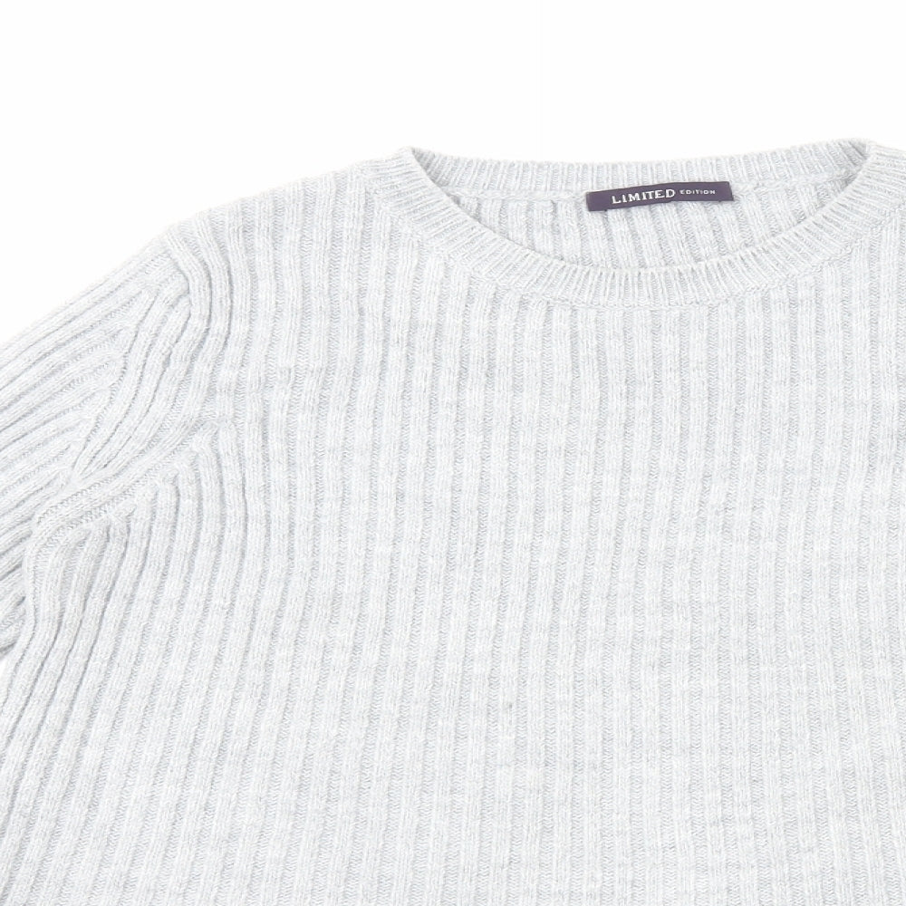 Marks and Spencer Womens Grey Round Neck Acrylic Pullover Jumper Size 8