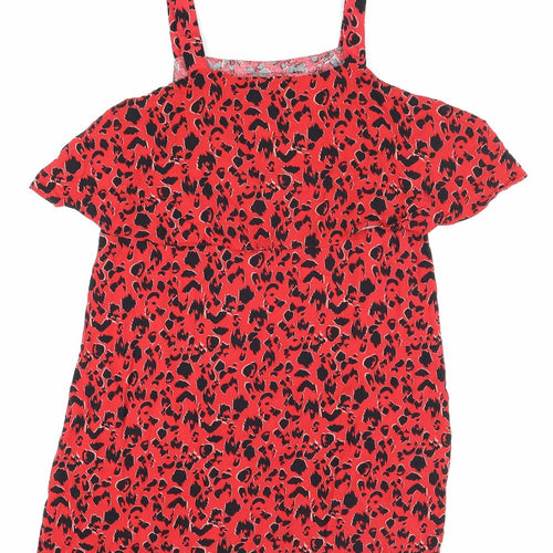 Peacocks Womens Red Animal Print Viscose Tank Dress Size 12 Square Neck Pullover