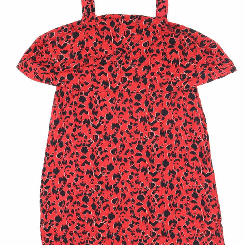 Peacocks Womens Red Animal Print Viscose Tank Dress Size 12 Square Neck Pullover