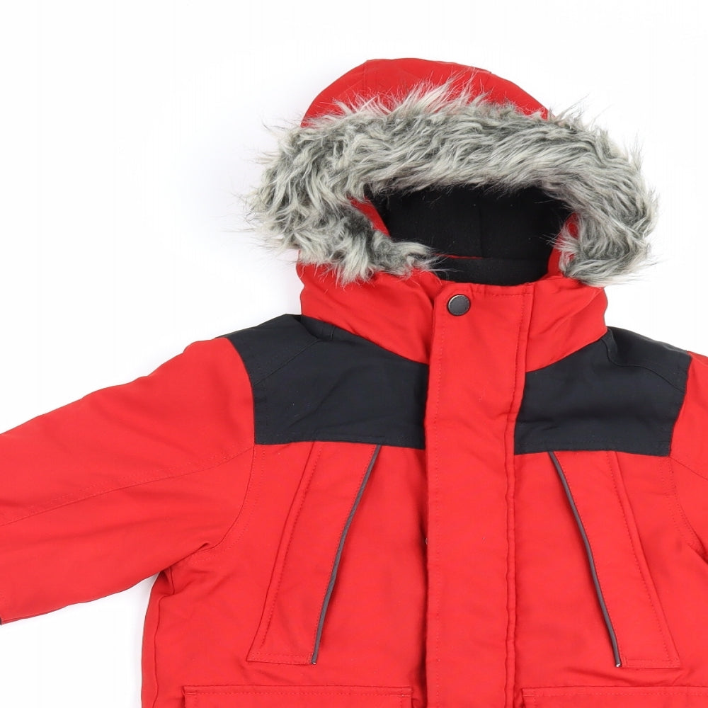 NEXT Boys Red Parka Coat Size 5 Years Zip