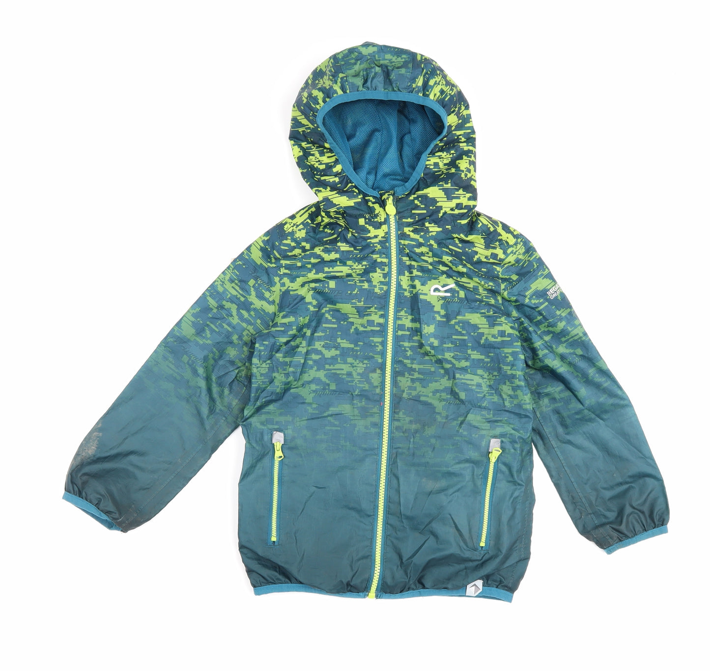 Regatta Boys Green Geometric Rain Coat Coat Size 5-6 Years Zip