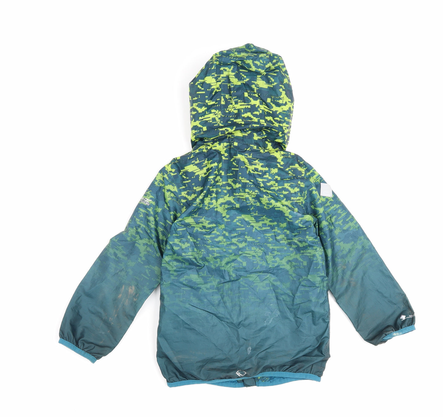 Regatta Boys Green Geometric Rain Coat Coat Size 5-6 Years Zip