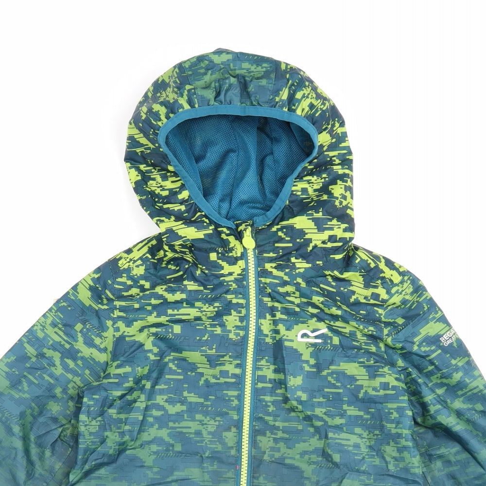 Regatta Boys Green Geometric Rain Coat Coat Size 5-6 Years Zip