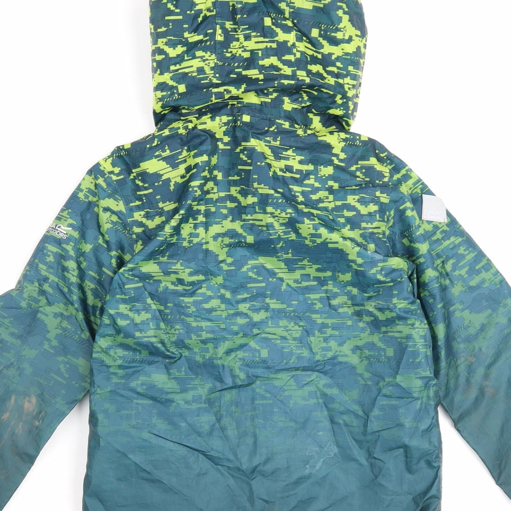 Regatta Boys Green Geometric Rain Coat Coat Size 5-6 Years Zip