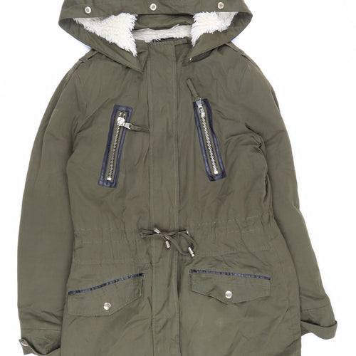Miss Selfridge Womens Green Parka Coat Size 8 Zip