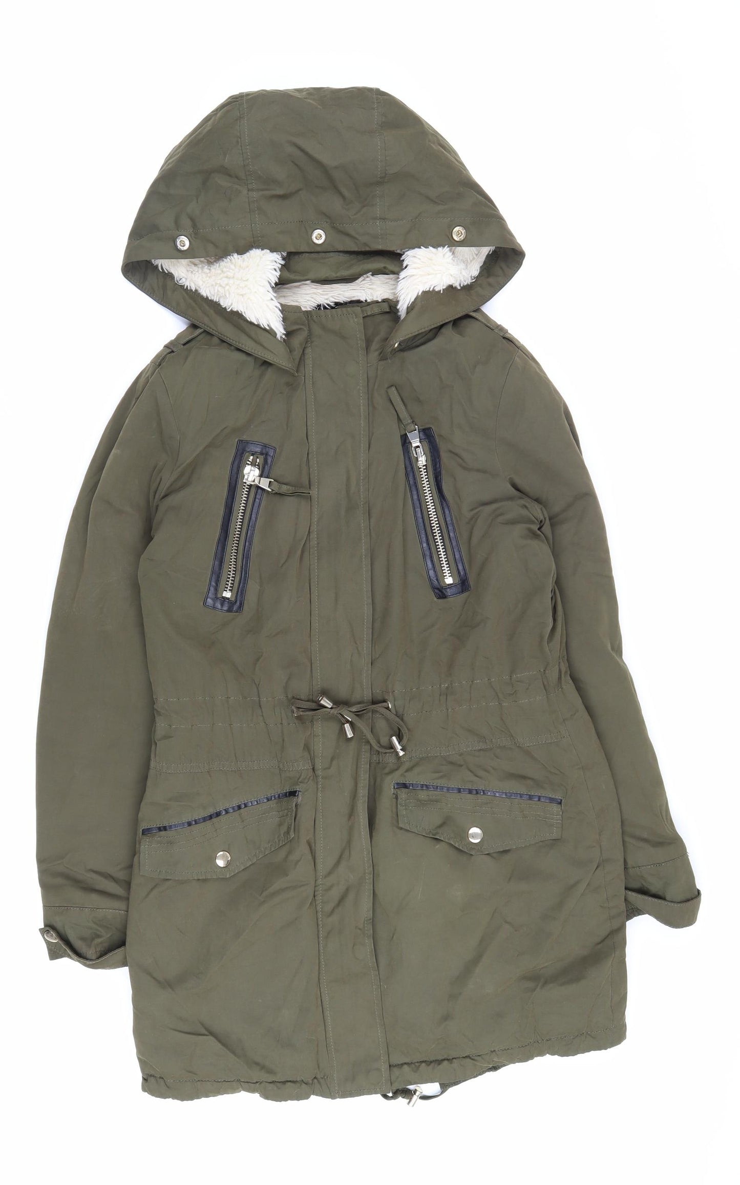 Miss Selfridge Womens Green Parka Coat Size 8 Zip