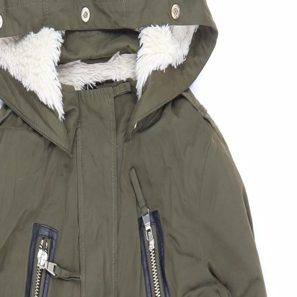 Miss Selfridge Womens Green Parka Coat Size 8 Zip