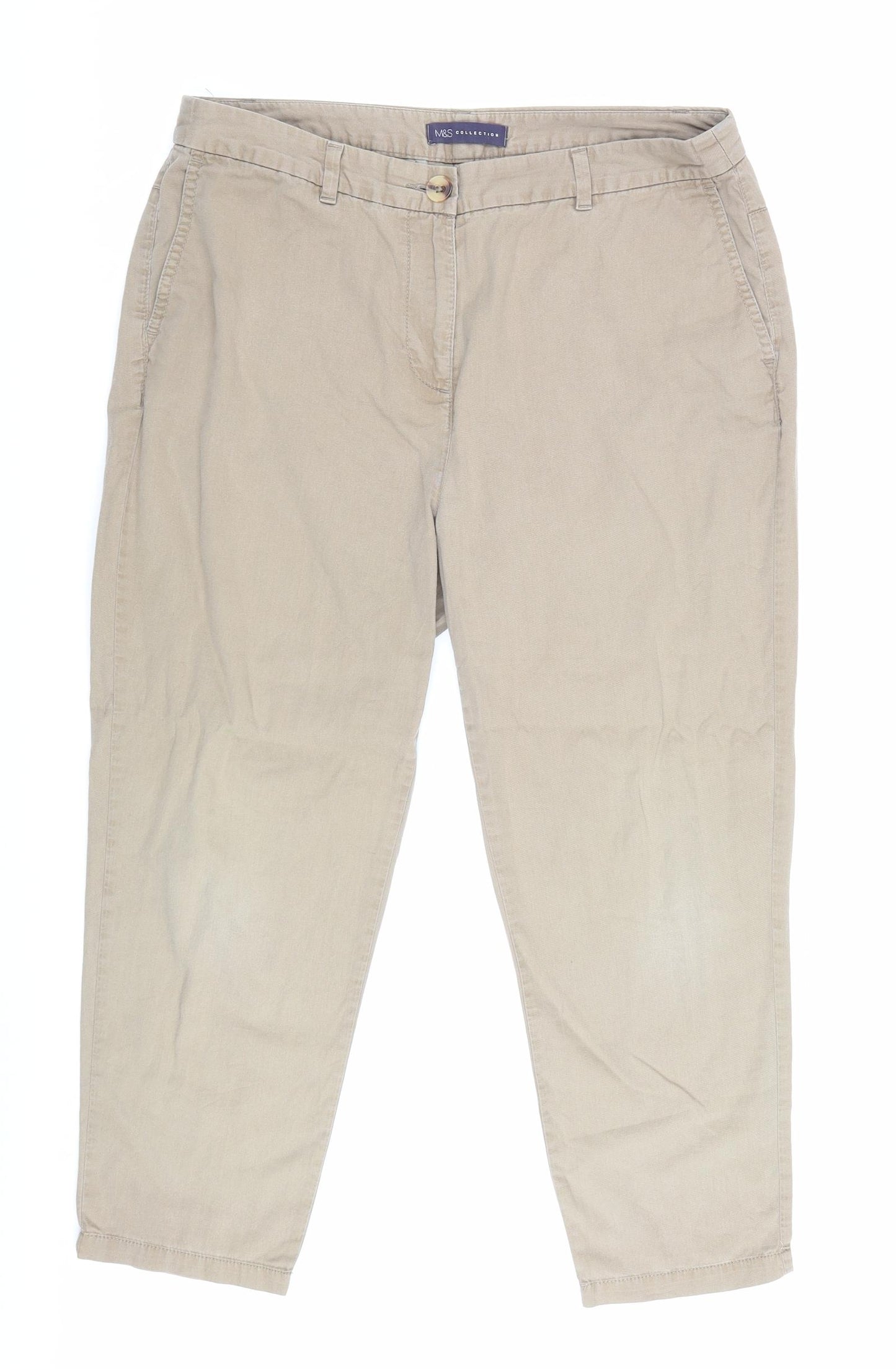 Marks and Spencer Womens Brown Cotton Trousers Size 12 L23.5 in Regular Zip