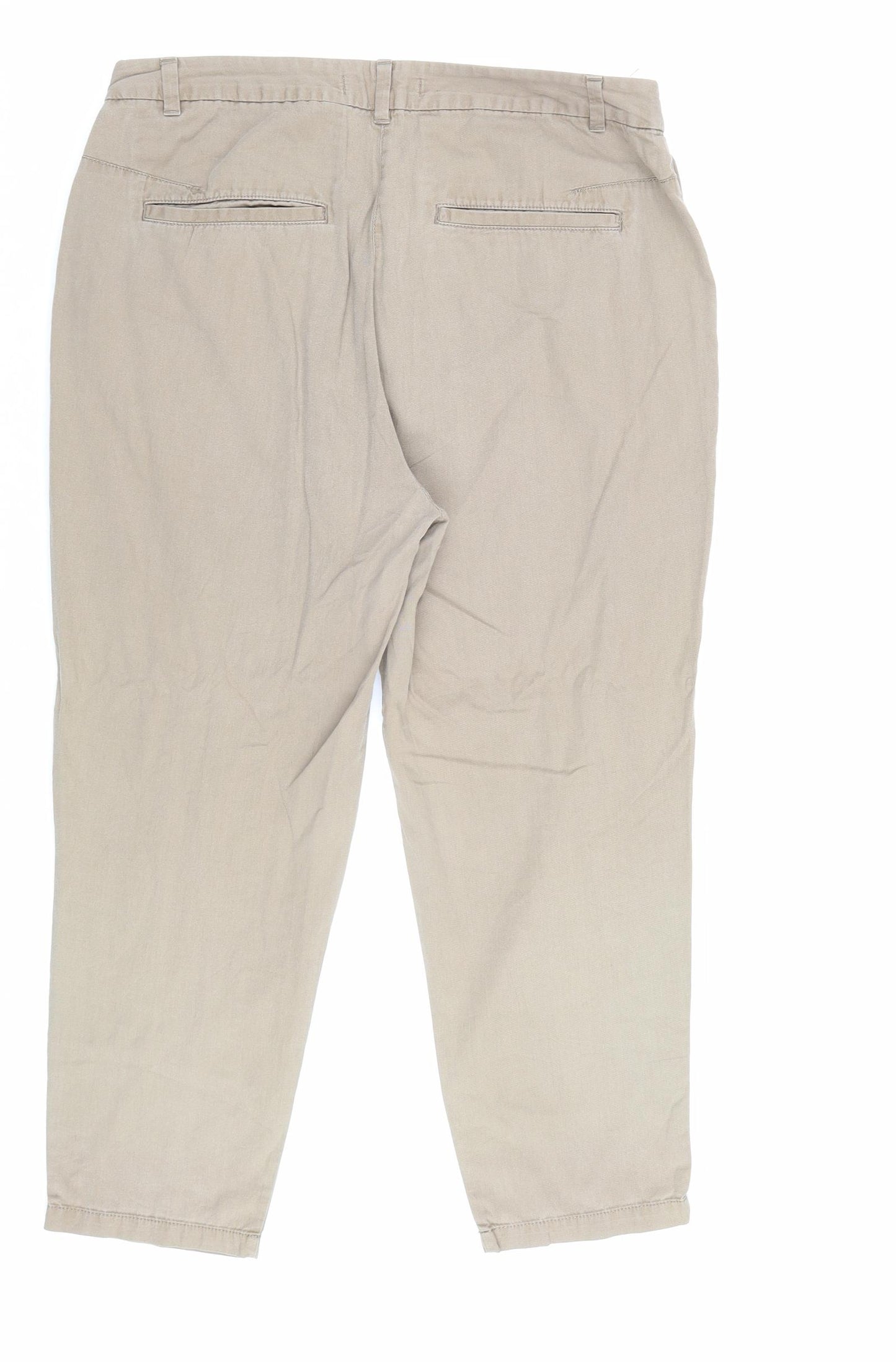 Marks and Spencer Womens Brown Cotton Trousers Size 12 L23.5 in Regular Zip