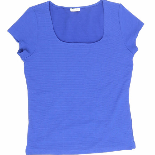 Planet Womens Blue Polyimide Basic T-Shirt Size S Square Neck