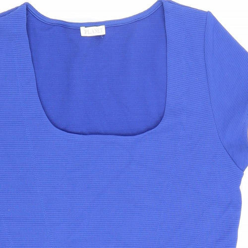Planet Womens Blue Polyimide Basic T-Shirt Size S Square Neck