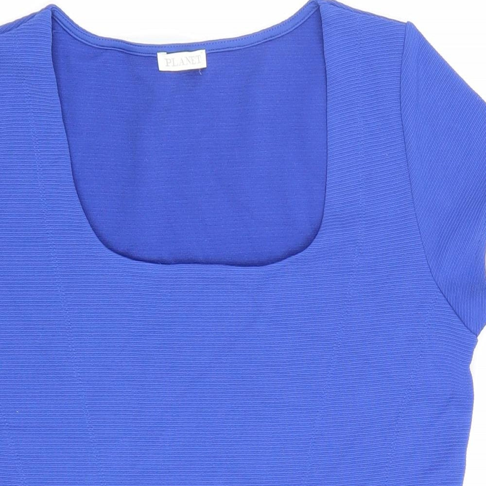 Planet Womens Blue Polyimide Basic T-Shirt Size S Square Neck