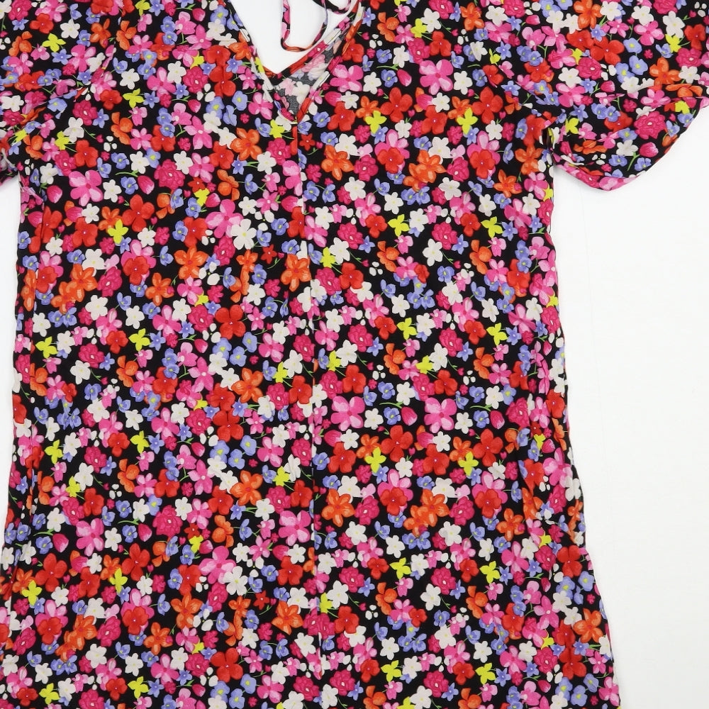 George Womens Multicoloured Floral Viscose Shift Size 18 V-Neck Tie