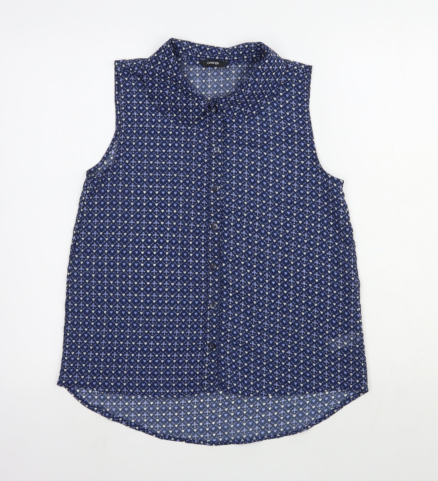 George Girls Blue Geometric Polyester Basic Button-Up Size 12-13 Years Collared Button - Heart Print