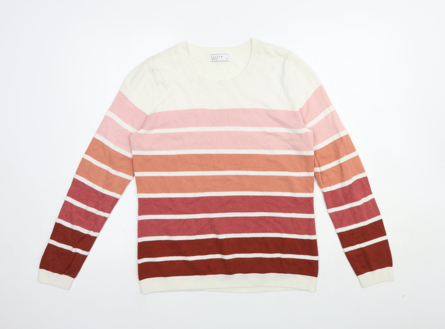Papaya Womens Multicoloured Round Neck Striped Acrylic Pullover Jumper Size 12