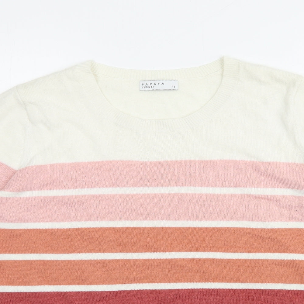 Papaya Womens Multicoloured Round Neck Striped Acrylic Pullover Jumper Size 12