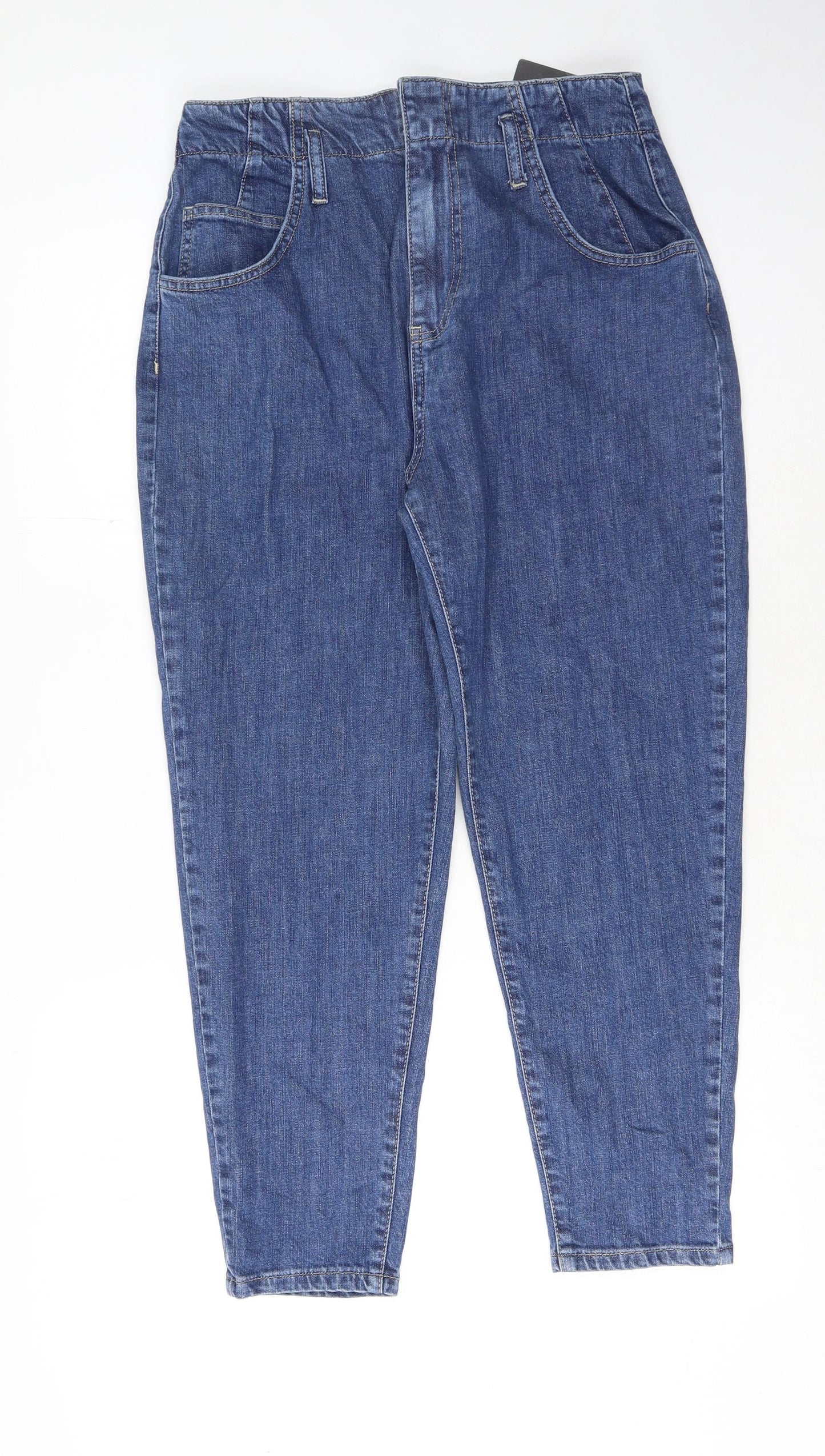 PRETTYLITTLETHING Womens Blue Cotton Mom Jeans Size 10 L26 in Regular Button