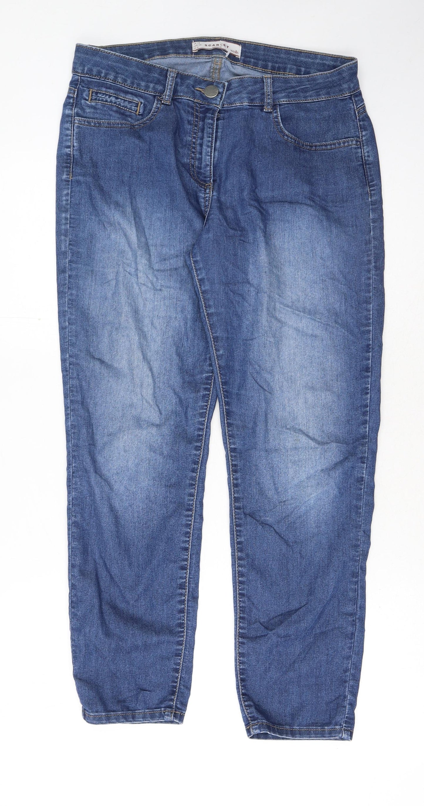 Wallis Womens Blue Cotton Straight Jeans Size 10 L28 in Regular Button