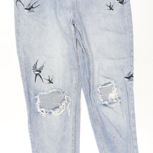 Peacocks Womens Blue Cotton Mom Jeans Size 10 L29 in Regular Button - Swallow