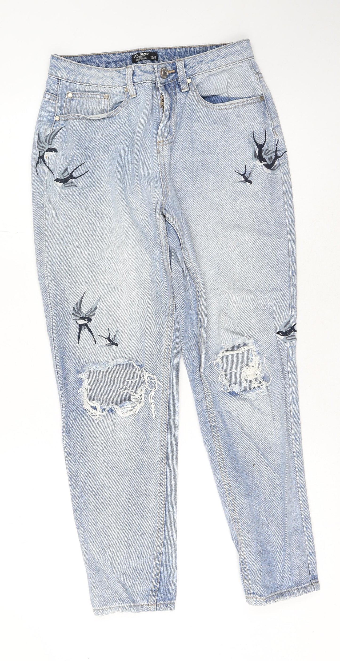 Peacocks Womens Blue Cotton Mom Jeans Size 10 L29 in Regular Button - Swallow