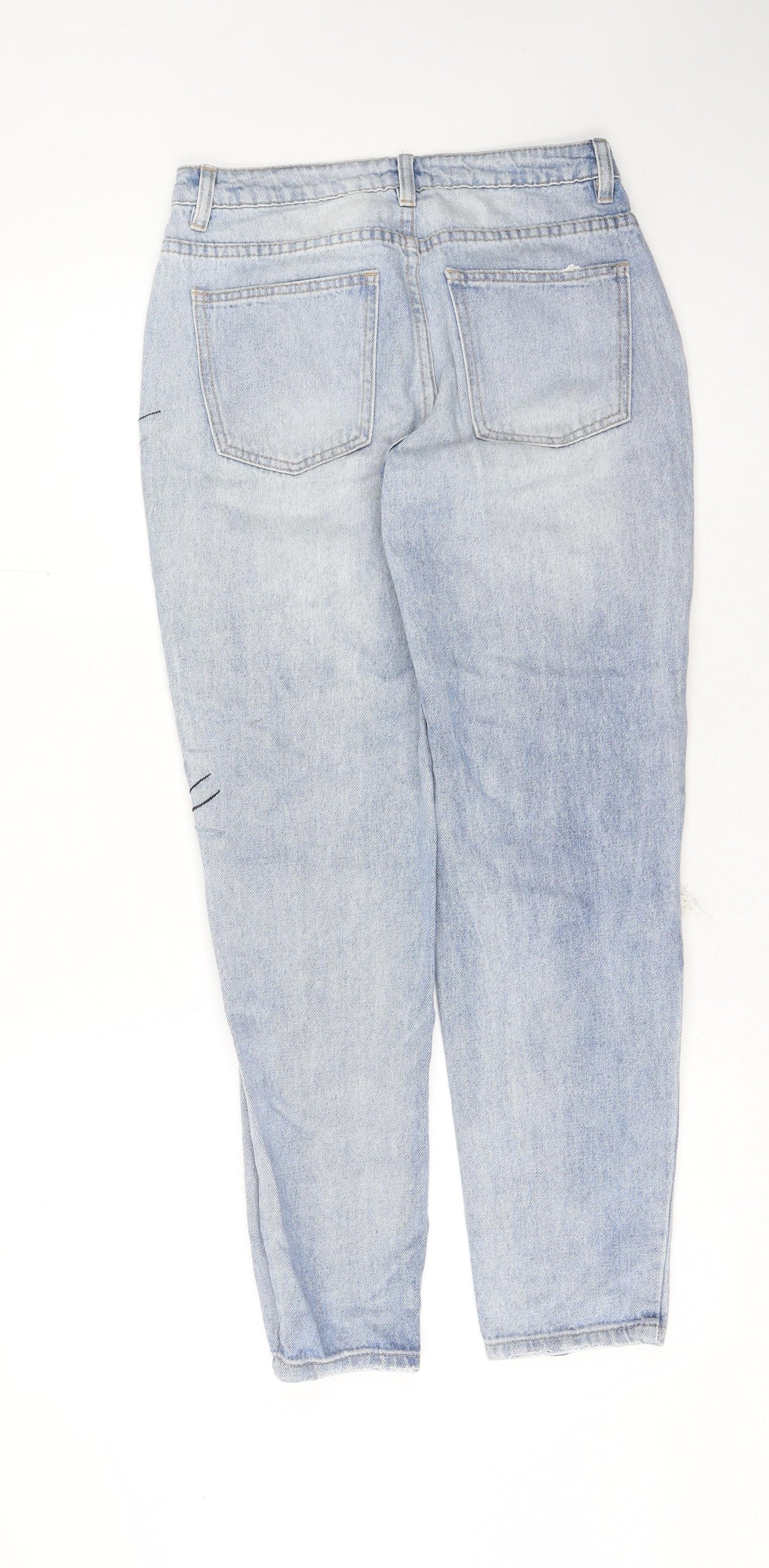Peacocks Womens Blue Cotton Mom Jeans Size 10 L29 in Regular Button - Swallow