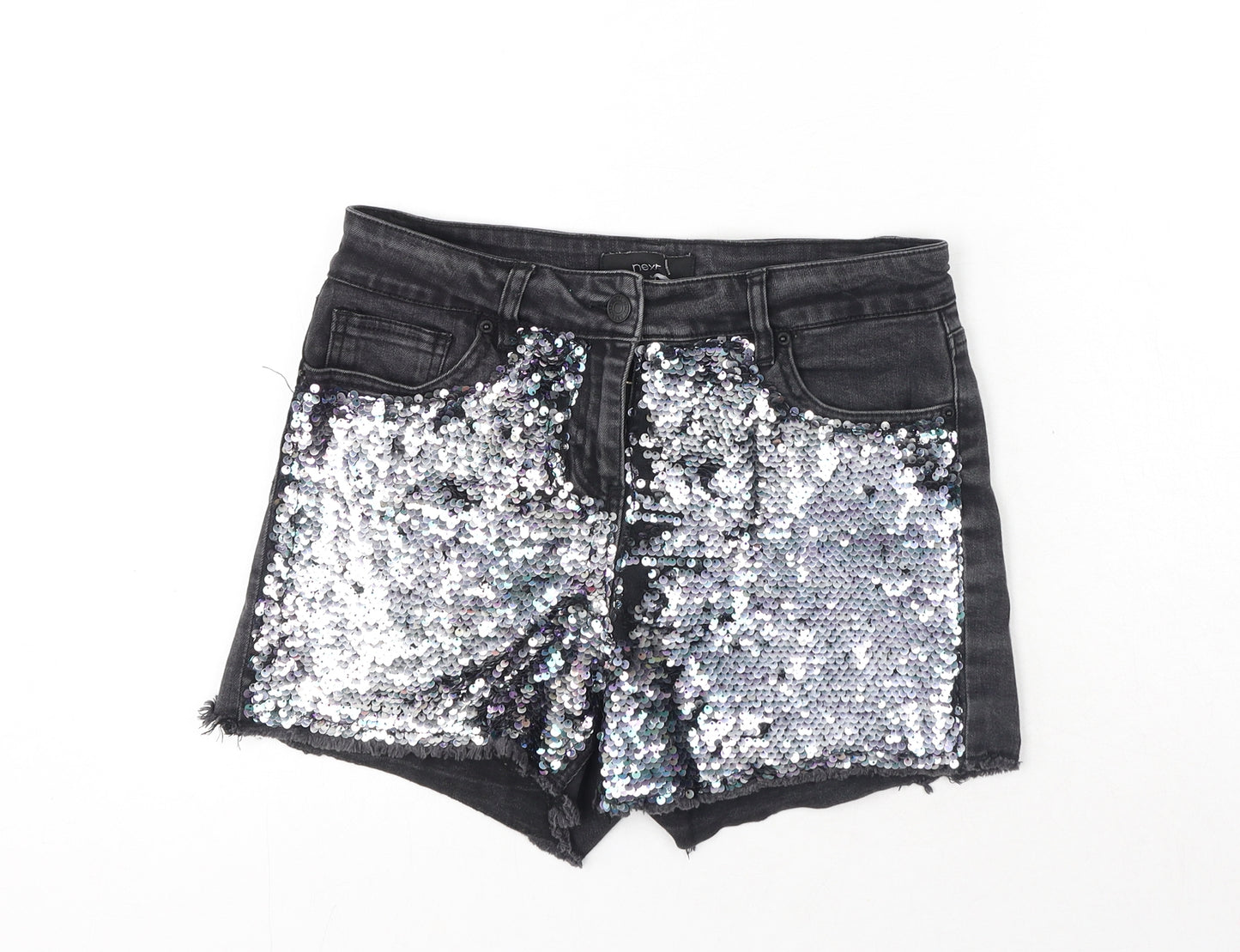 NEXT Womens Black Cotton Hot Pants Shorts Size 8 L4 in Regular Button