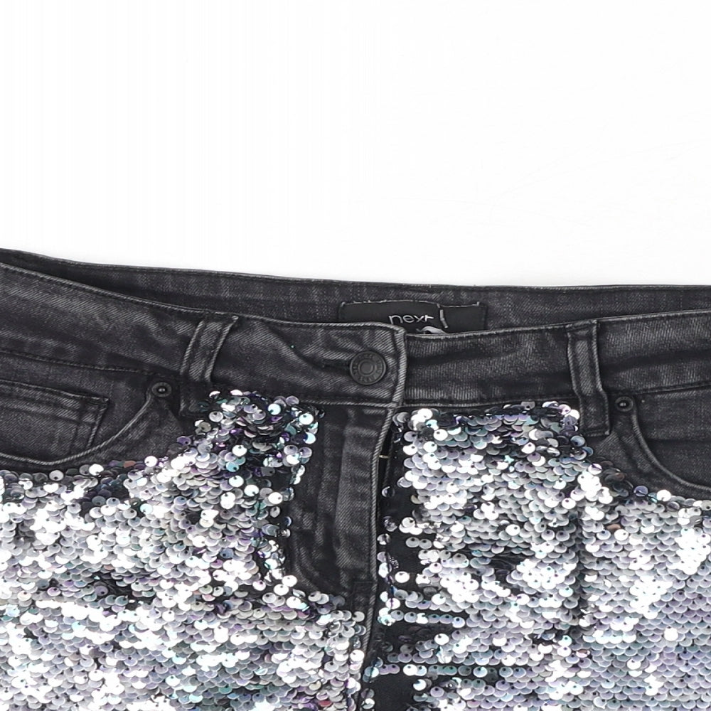 NEXT Womens Black Cotton Hot Pants Shorts Size 8 L4 in Regular Button