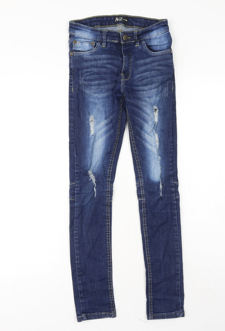 A-Z Girls Blue Cotton Skinny Jeans Size 11-12 Years Regular Button