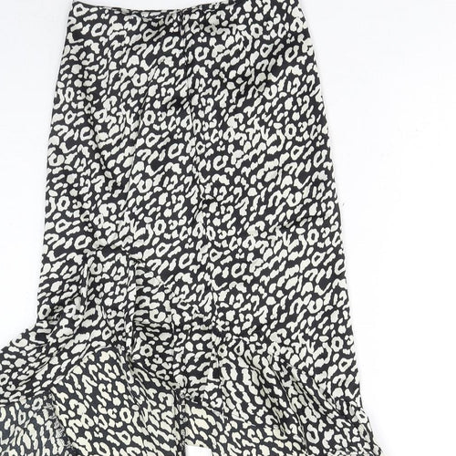 Naanaa Womens Black Animal Print Polyester A-Line Skirt Size 6 Zip - Leopard Print