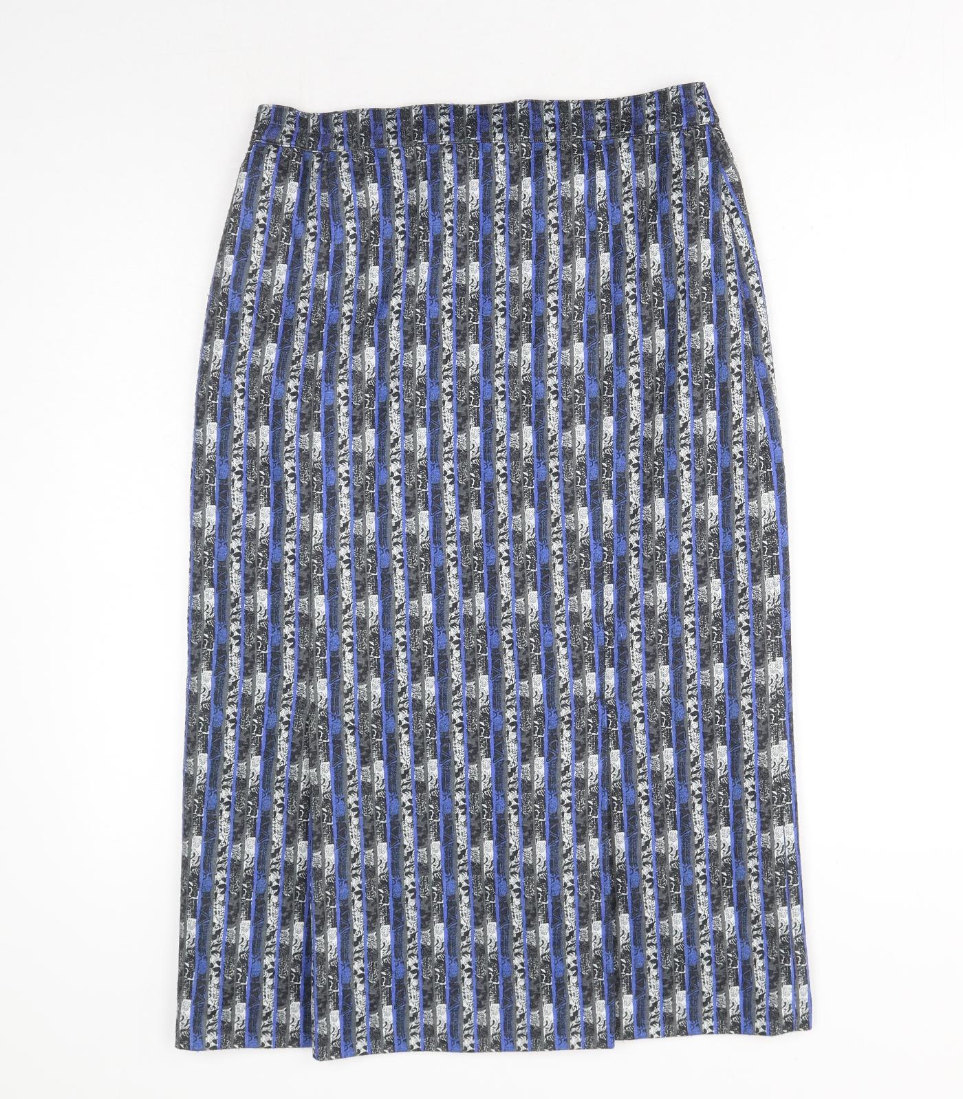Preworn Womens Blue Geometric Cotton A-Line Skirt Size 12 Zip