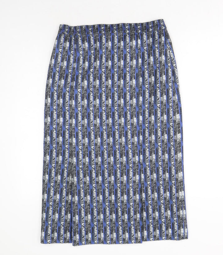 Preworn Womens Blue Geometric Cotton A-Line Skirt Size 12 Zip